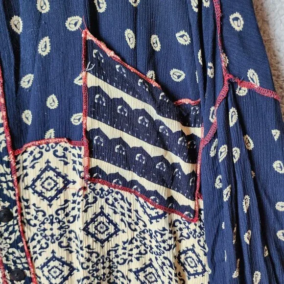 We Be Bop Women's Long Sleeve Button Up Top Multi Print Oversized Lagenlook Sz 2 - Picture 4 of 11